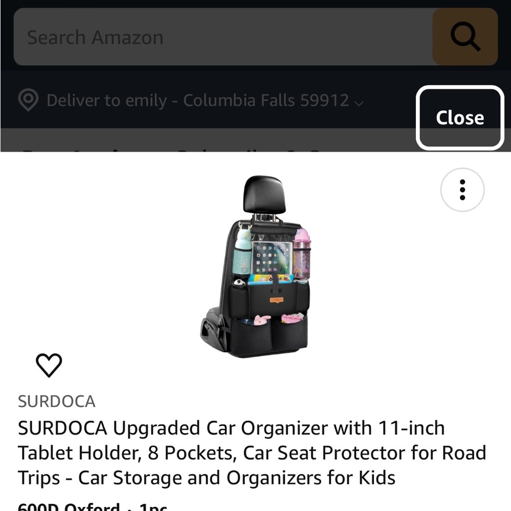Over the seat car organizers. Tons of space to keep items organized.